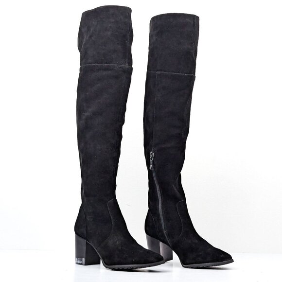 Blondo Women Tatum Waterproof Black Suede OTK Zip Pointy Toe Boots size 9.5 - Picture 1 of 11